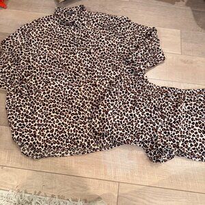 Leopard Print LOFT Sleepwear Set - Button-Up Shirt & Shorts XL